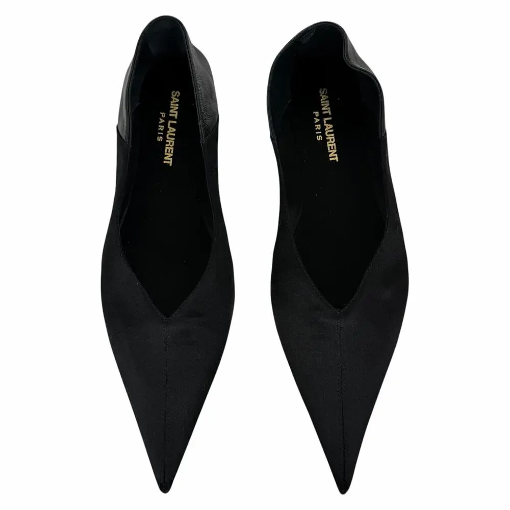 Saint Laurent Carolyn Satin Leather Pointed Toe Mule Flats Black Women Size 37